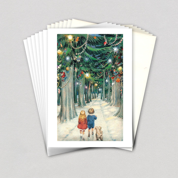 Laughing Elephant - Children in a Christmas Forest - Boxed Christmas Cards