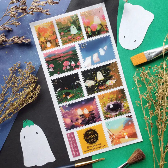 Kawaii Ghost Stamps Sticker Sheet