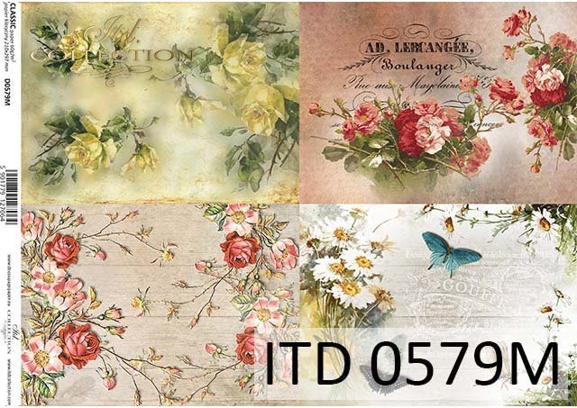 ITD Collection - Flowers, Roses, Butterflies - Rice Paper