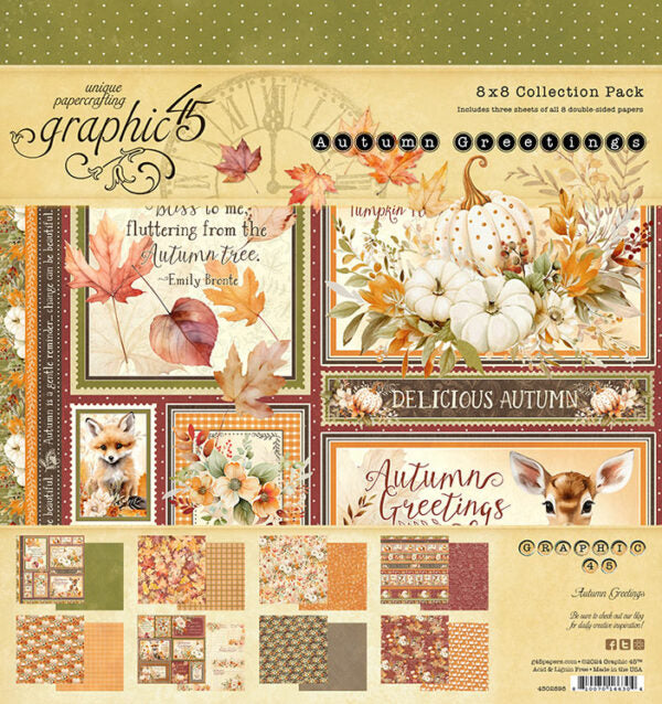 Graphic 45 - Autumn Greetings Collection - 8 x 8 Collection Pack