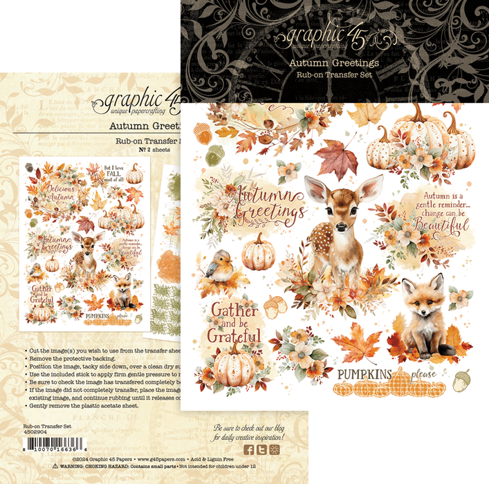 Graphic 45 - Autumn Greetings Collection - Rub-On Transfers