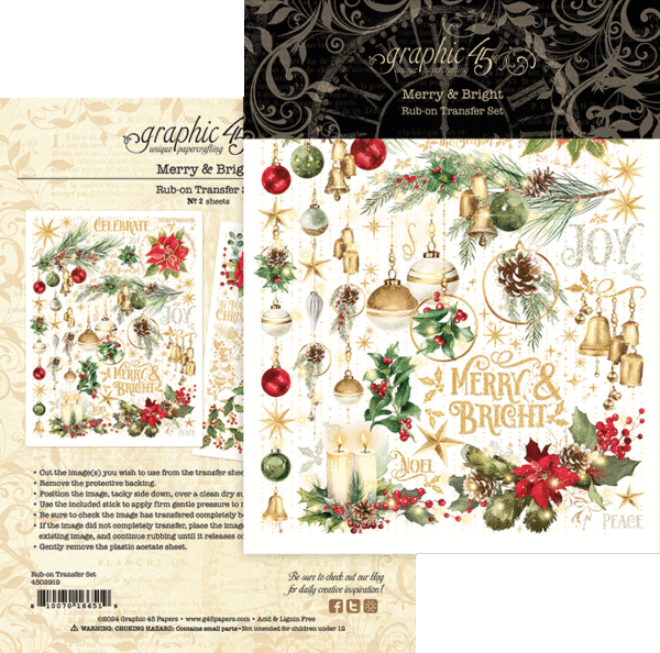 Graphic 45 - Merry & Bright Collection - Rub-On Transfers