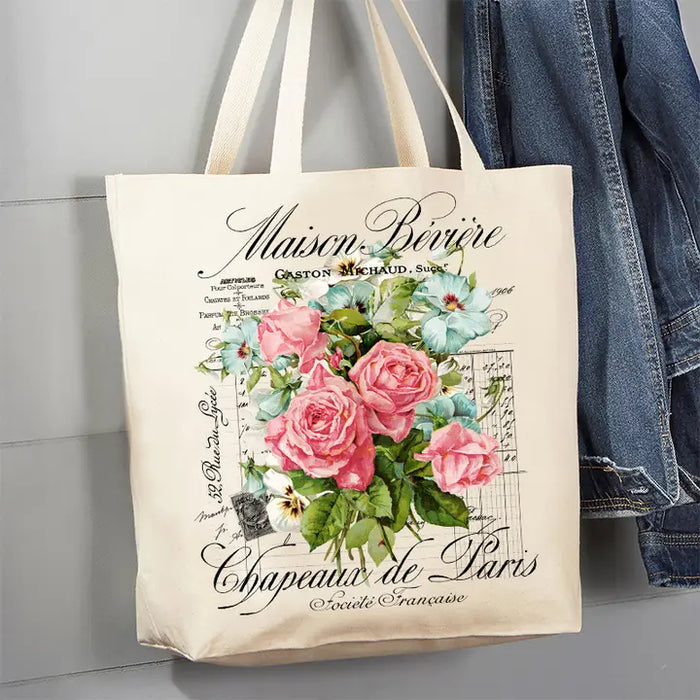 Vintage French Garden Roses Paris Tote Bag