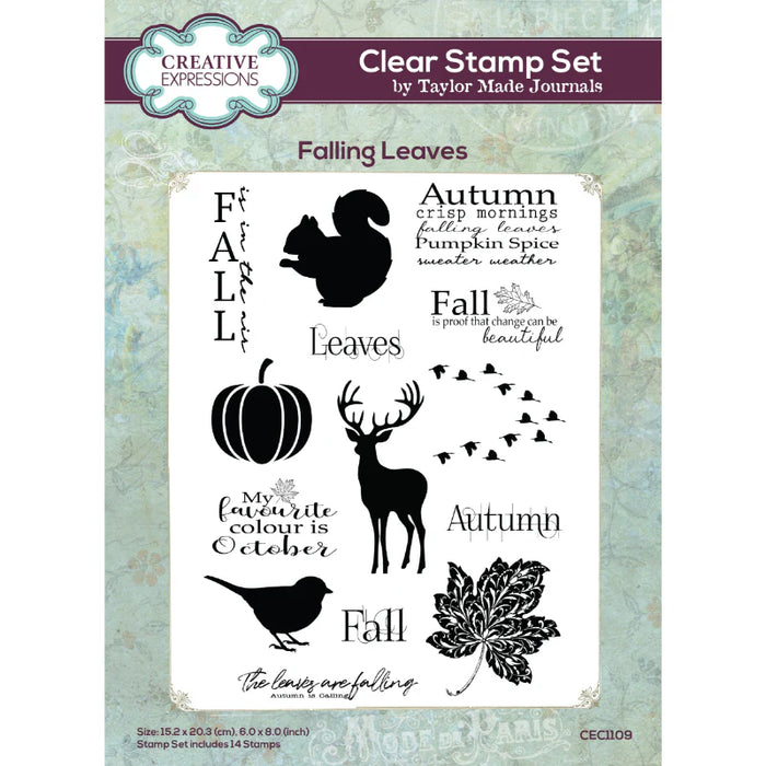 Creative Expressions - Taylor Made Journals Falling Leaves 6 in x 8 in Clear Stamp Set