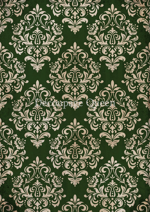 Decoupage Queen - Christmas Damask Green Rice Paper