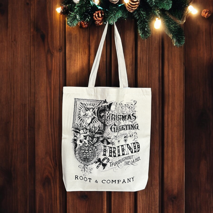 Root and Company - Merry Christmas Greeting To Every Friend Tote Bag