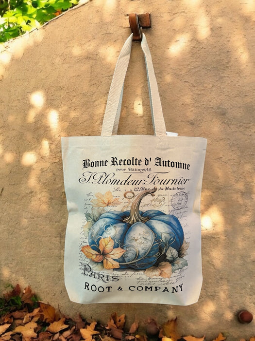 Root and Company - Fall Autumn French Blue Pumpkin Canvas Tote Bag