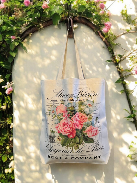 Root and Company - Vintage French Garden Roses Canvas Tote Bag