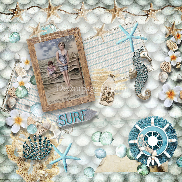 Decoupage Queen - Seaside Greetings Scrapbook Set - Mini 6 x 6