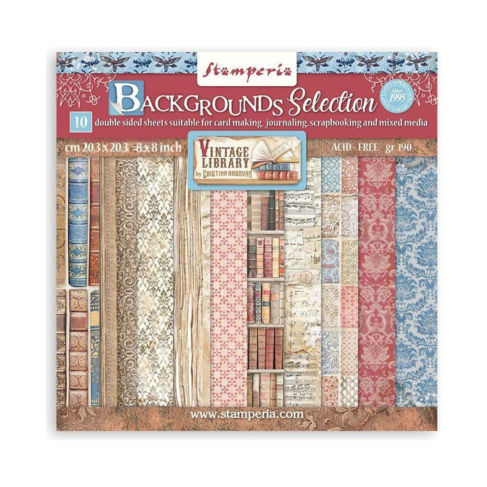 Stamperia - Scrapbooking Pad 8"x8" Backgrounds - Vintage Library