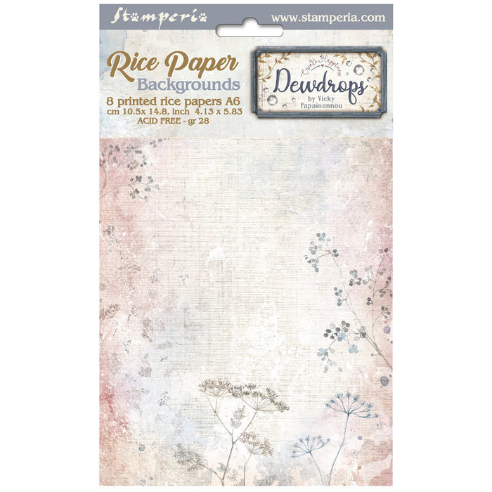 Stamperia - Dewdrops Collection - A6 Rice Paper - Backgrounds - 8 Pack