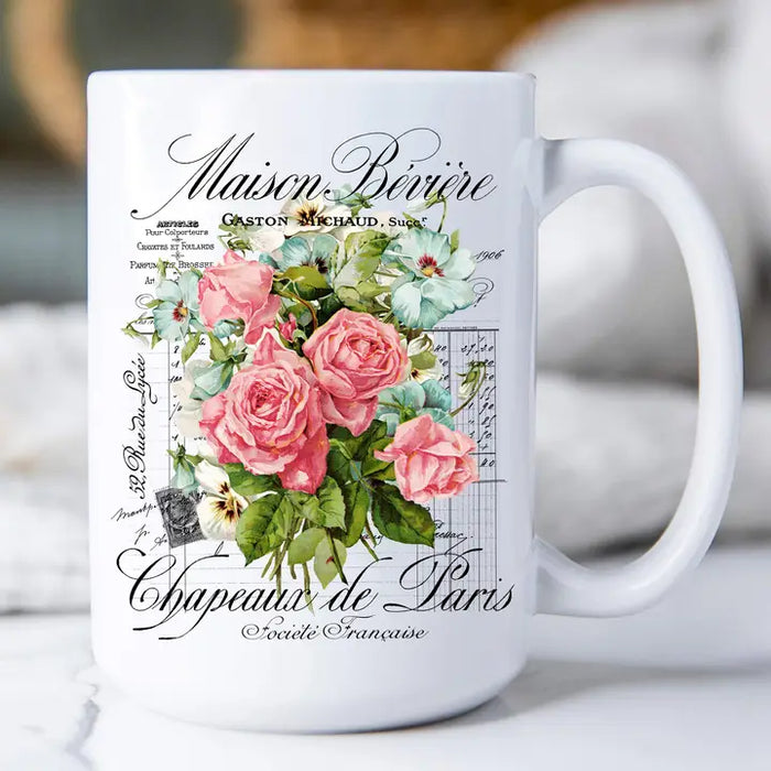 Root and Company - Vintage French Roses Paris 15 oz Coffee Mug