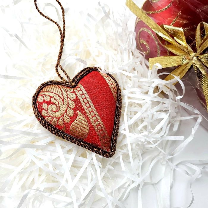 BoutiqueByMariam - Hand Embroidered Red Heart Ornament