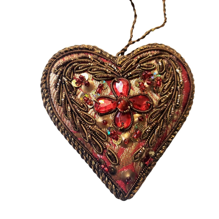 BoutiqueByMariam - Hand Embroidered Red Heart Ornament